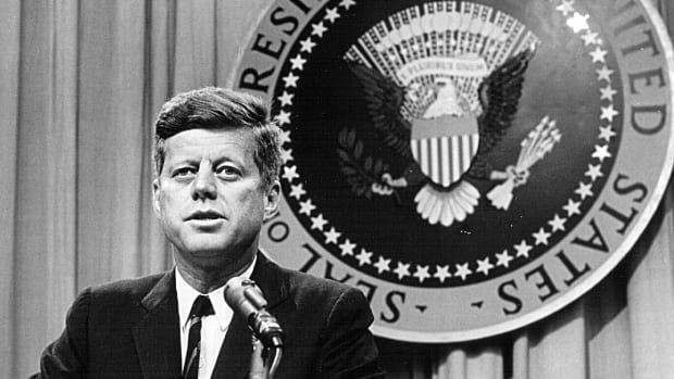 President John F. Kennedy speaks at a press conference on August 1st, 1963.