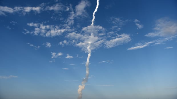 The Indian Space Research Organisation communication satellite GSAT-19, carried onboard the Geosynchronous Satellite Launch Vehicle, launches from Sriharikota on June 5th, 2017.