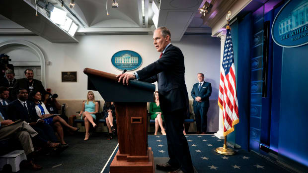 Environmental Protection Agency Administrator Scott Pruitt speaks during a briefing at the White House on June 2nd, 2017, in Washington, D.C.