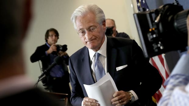 Marc Kasowitz departs after speaking at the National Press Club on June 8th, 2017, in Washington, D.C.
