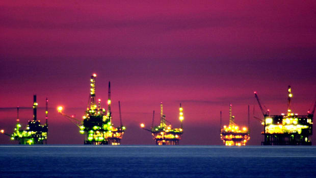 Oil and gas platforms in the Santa Barbara Channel.
