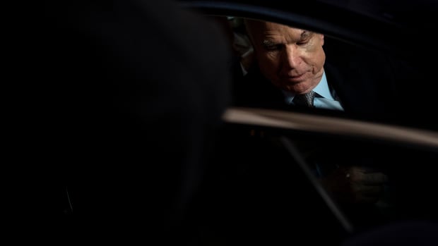 Senator John McCain (R-Arizona) leaves after a procedural vote on health care on Capitol Hill on July 25th, 2017, in Washington, D.C.