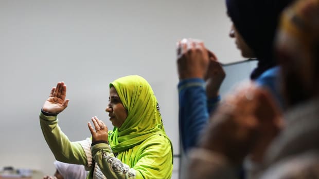 Muslim women participate in a self defense class on December 16th, 2016, in New York City.