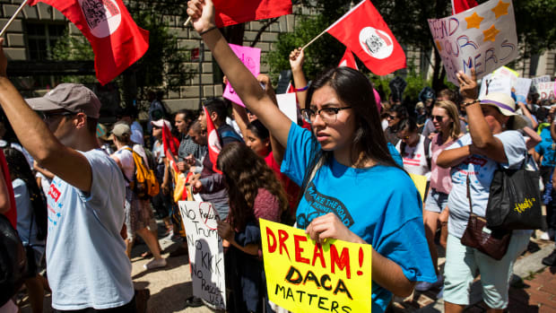 Demonstrators march in response to the Trump administration's announcement that it would end the Deferred Action for Childhood Arrivals program on September 5th, 2017, in Washington, D.C.