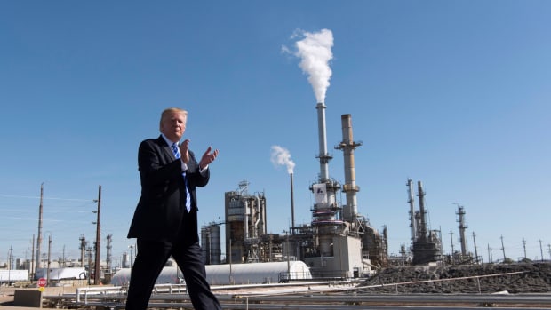 President Donald Trump pitches his Tax Cuts and Jobs Act at the Andeavor oil refinery in North Dakota in September of 2017.