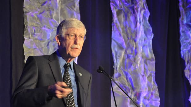 National Institutes of Health Director Francis Collins speaks at the National Rx Drug Abuse & Heroin Summit in Atlanta, Georgia, on April 4th, 2018.