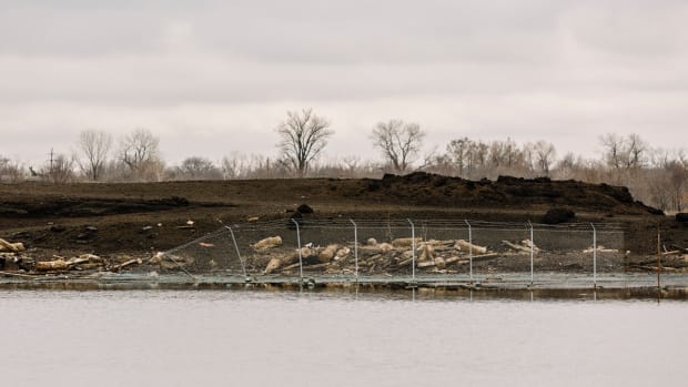 Fairmont City, Illinois: A slag pile on the grounds of the old American Zinc plant, which is now designated as a Superfund site by the EPA.