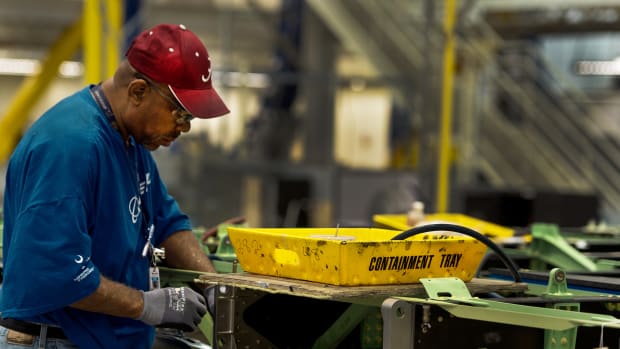 A Boeing employee works at the plant in North Charleston, South Carolina.