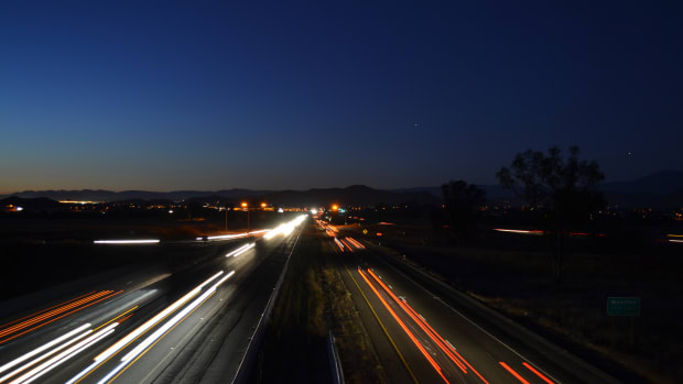 Cars on the freeway in Menifee, California.
