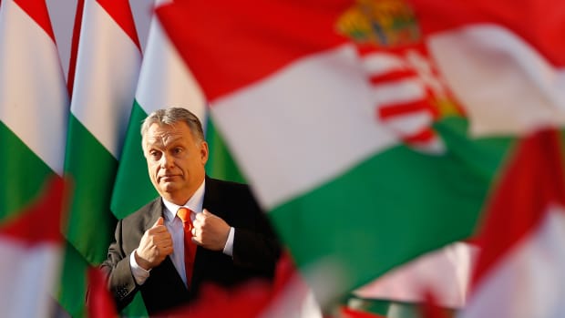 Hungarian Prime Minister Viktor Orban attends his Fidesz party campaign closing rally on April 6th, 2018, in Szekesfehervar, Hungary.