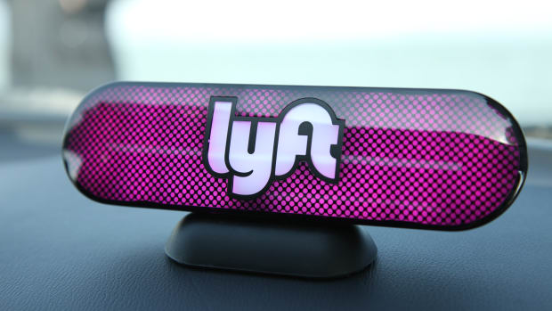 An Amp sits on the dashboard of a Lyft driver's car on January 31st, 2017, in San Francisco, California.