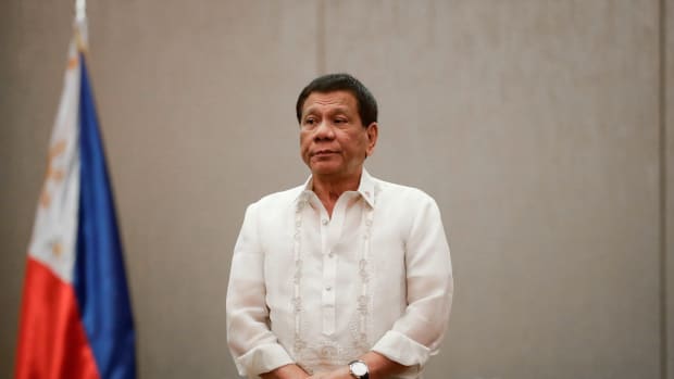 President of the Philippines Rodrigo Duterte looks on during a courtesy call with Association of Southeast Asian Nations.