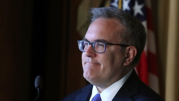 Acting EPA Administrator Andrew Wheeler speaks to staff at the Environmental Protection Agency headquarters on July 11th, 2018, in Washington, D.C.