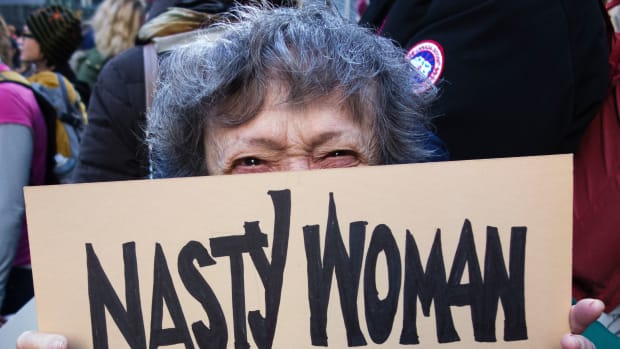 A woman takes part in the Women's March on January 21st, 2017, in New York.