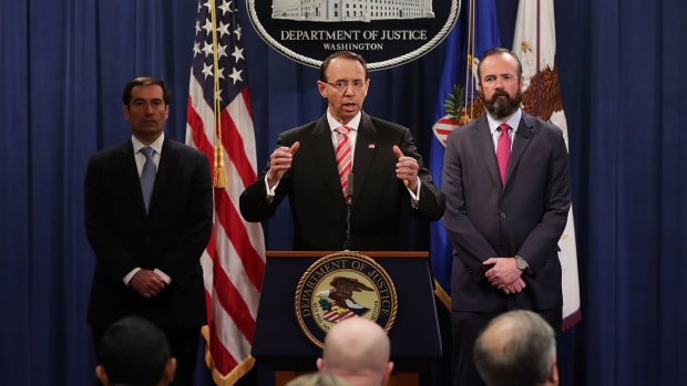 U.S. Deputy Attorney General Rod Rosenstein holds a news conference at the Department of Justice on July 13th, 2018, in Washington, D.C.