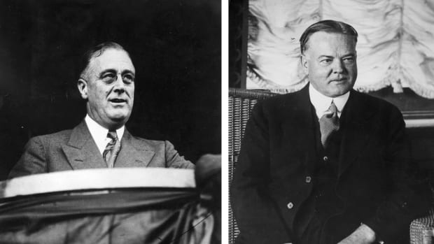 Franklin D. Roosevelt (left) and Herbert Hoover.