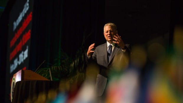 Former Vice President Al Gore addresses the Climate Reality Project's leadership training in Los Angeles on August 29th, 2018.