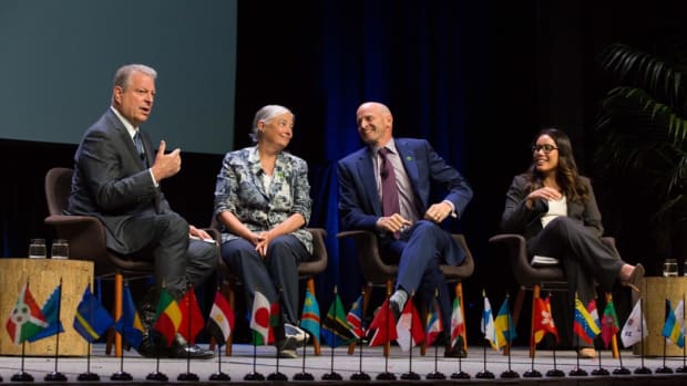 Al Gore on a panel at the Climate Reality Project's 2018 training in Los Angeles.