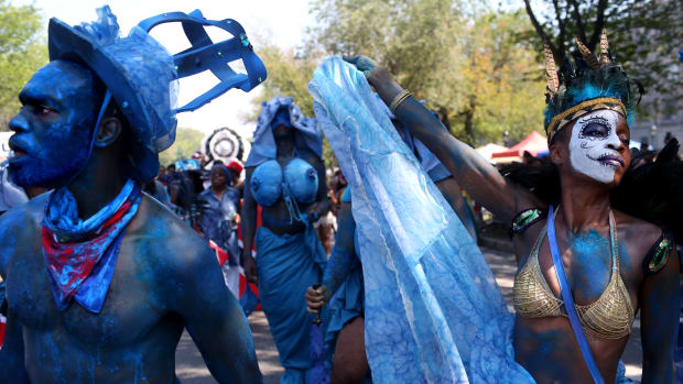 Costumed dancers participate in the annual West Indian Day Parade on September 3rd, 2018, in Brooklyn. The parade is one of the biggest celebrations of Caribbean culture in North America.