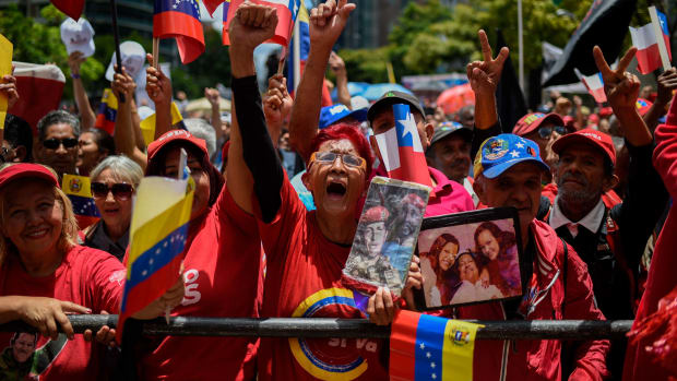 Pro-government activists demonstrate in support of Venezuelan President Nicolás Maduro and against United States meddling, in Caracas, on September 11th, 2018.