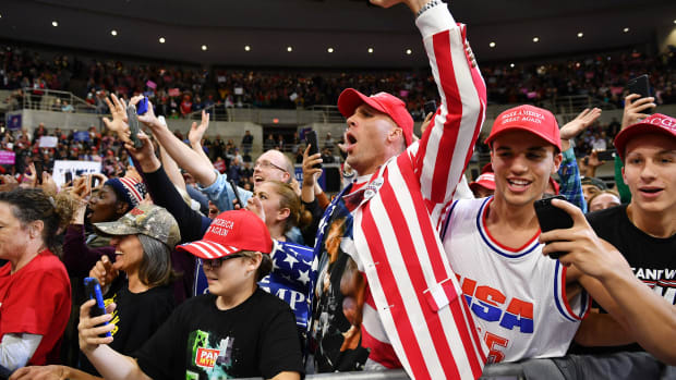 Supporters of President Donald Trump attend a rally at the Mayo Civic Center in Rochester, Minnesota, on October 4th, 2018.