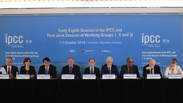 A press conference at the meeting of the Intergovernmental Panel for Climate Change in Incheon, South Korea, on October 8th, 2018.