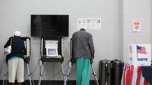 Voters cast ballots during the early voting period at C.T. Martin Natatorium and Recreation Center on October 18th, 2018, in Atlanta, Georgia.