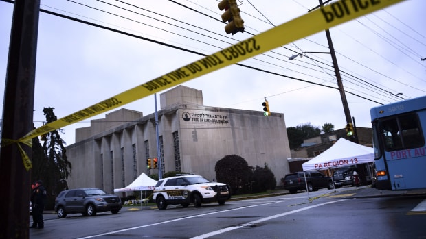 Police tape is seen outside Pittsburgh's Tree of Life Synagogue on October 28th, 2018, after a shooting there left 11 people dead.