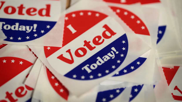 Stickers are made available to voters who cast a ballot in the mid-term elections at the Polk County Election Office on October 8th, 2018, in Des Moines, Iowa.