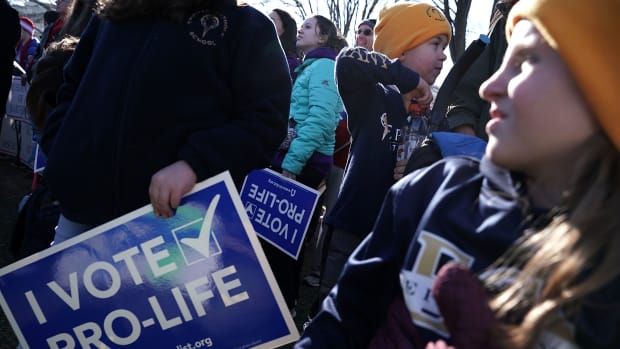 Pro-life activists participate in a rally at the National Mall prior to the 2018 March for Life on January 19th, 2018, in Washington, D.C.