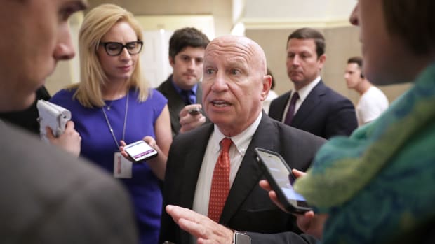 Representative Kevin Brady talks with reporters on May 17th, 2017, in Washington, D.C.