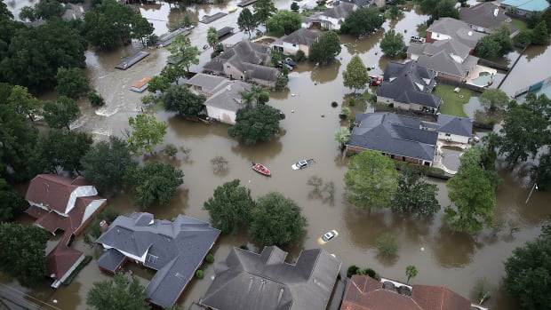 Flooded homes are shown near Lake Houston following Hurricane Harvey on August 30th, 2017, in Houston, Texas.
