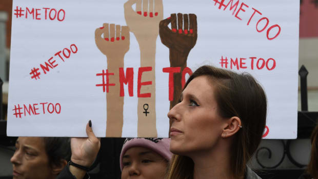 Marchers protest sexual harassment, assault, and abuse during a #MeToo demonstration in Hollywood, California, on November 12th, 2017.