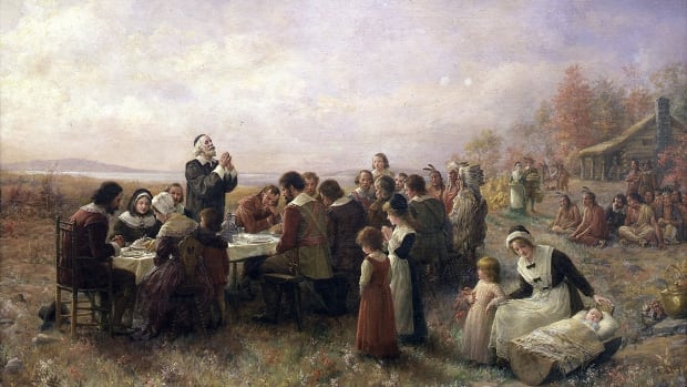 The First Thanksgiving at Plymouth, by Jennie A. Brownscombe, 1914.