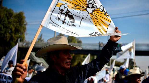Mexican farmers protest in Mexico City on December 5th, 2017, over land conflicts on the outskirts of the capital.