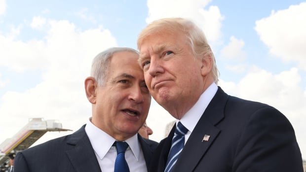 Israeli Prime Minister Benjamin Netanyahu speaks with President Donald Trump on May 23rd, 2017, in Jerusalem, Israel.