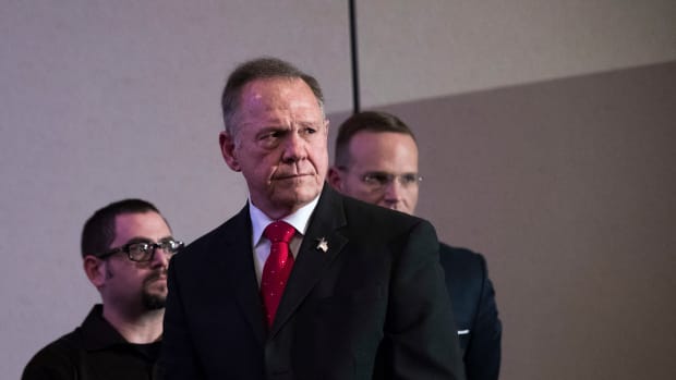 Roy Moore listens to a question during a news conference in Birmingham, Alabama, on November 16th, 2017.