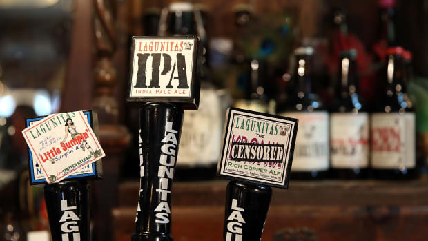 Lagunitas Brewing Company beer taps are displayed at Lagunitas Brewing Company on February 21st, 2014, in Petaluma, California. Sonoma County breweries Lagunitas Brewing Company and Bear Republic rely on water from the Russian River and are worried that the extremely low water levels in the 110-mile waterway will force them to seek water from other sources.