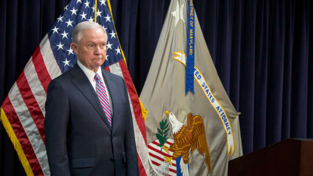 Attorney General Jeff Sessions attends a news conference on immigration on December 12th, 2017, in Baltimore, Maryland.