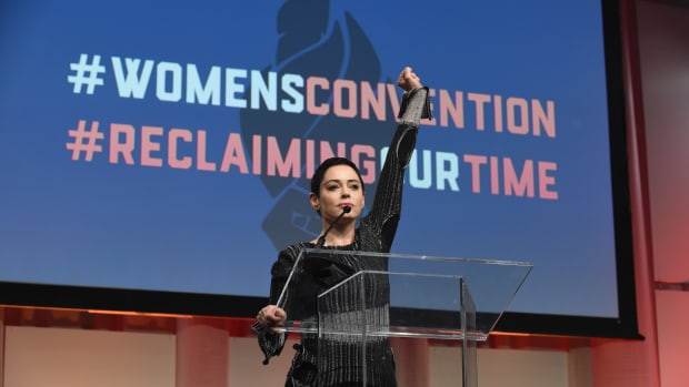 Actress Rose McGowan speaks at the Women's Convention in Detroit, Michigan, on October 27th, 2017.