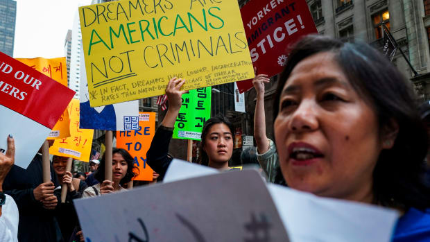 People demonstrate in support of the Deferred Action for Childhood Arrivals in New York City on October 5th, 2017.