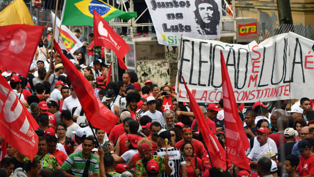 Protesters demonstrate in support of former Brazilian President Luiz Inácio Lula da Silva in Sao Paulo, Brazil, on January 24th, 2018. A Brazilian appeals court upheld the ex-president's conviction for corruption, effectively ending his hopes of re-election this year.
