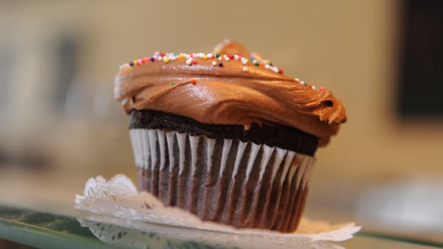 A cupcake on display at the Magnolia Bakery on February 19th, 2010, at Rockefeller Center in New York.