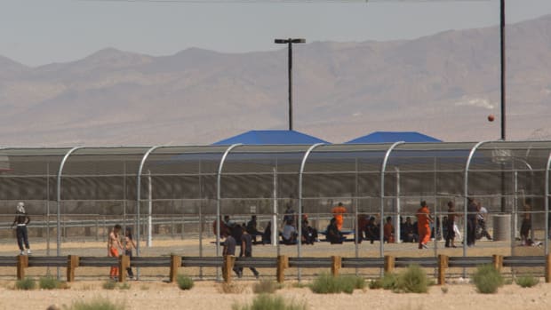Imprisoned immigrants are seen at the Immigration and Customs Enforcement Adelanto Detention Facility on September 6th, 2016, in Adelanto, California.