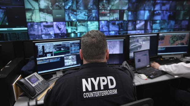Police monitor security cameras at the Lower Manhattan Security Initiative on April 23rd, 2013, in New York City.