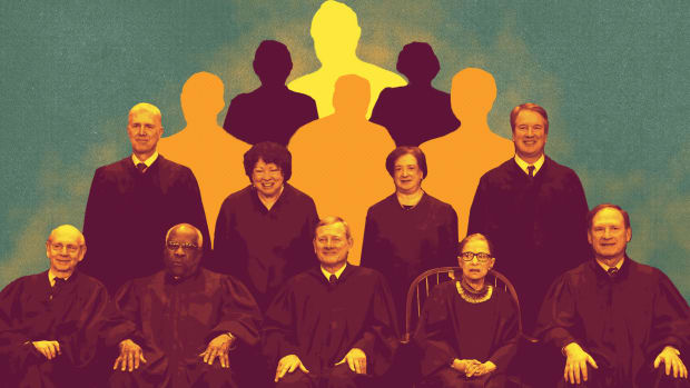 United States Supreme Court (front L-R) Associate Justice Stephen Breyer, Associate Justice Clarence Thomas, Chief Justice John Roberts, Associate Justice Ruth Bader Ginsburg, Associate Justice Samuel Alito, Jr., (back L-R) Associate Justice Neil Gorsuch, Associate Justice Sonia Sotomayor, Associate Justice Elena Kagan, and Associate Justice Brett Kavanaugh.