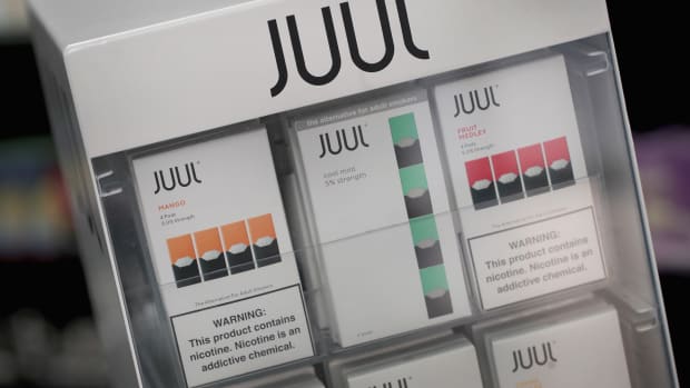 Electronic cigarettes and pods by Juul, the nation's largest maker of vaping products, are offered for sale at the Smoke Depot on September 13th, 2018, in Chicago, Illinois.