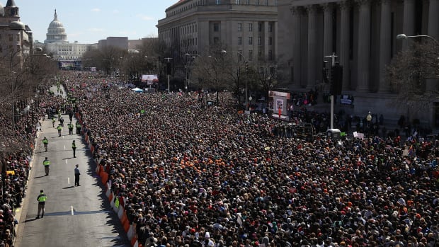 Gun-reform advocates line Pennsylvania Avenue while attending the March for Our Lives rally on March 24th, 2018, in Washington, D.C.