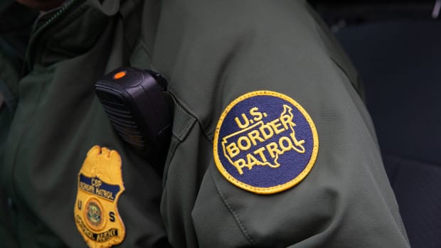 This photo shows a U.S. Border Patrol patch on a border agent's uniform in McAllen, Texas, on January 15th, 2019.