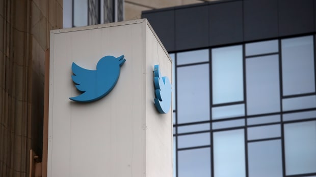 A sign is posted on the exterior of Twitter headquarters on July 26th, 2018, in San Francisco, California.